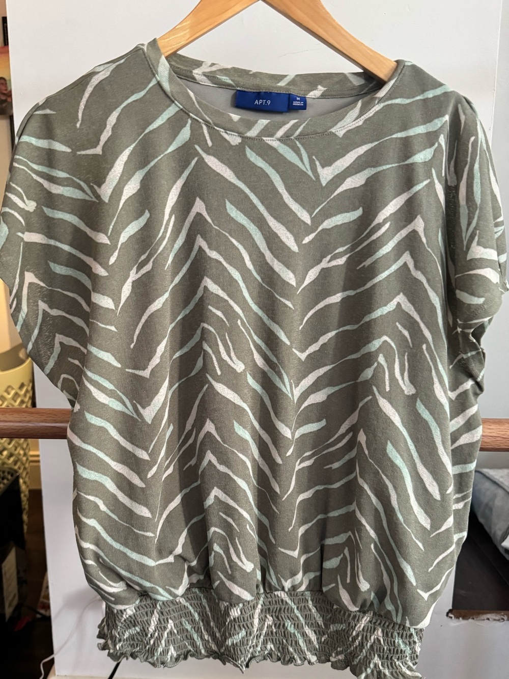 Apt. 9 Olive Zebra-Print Short Sleeve Tunic with Mint Accents